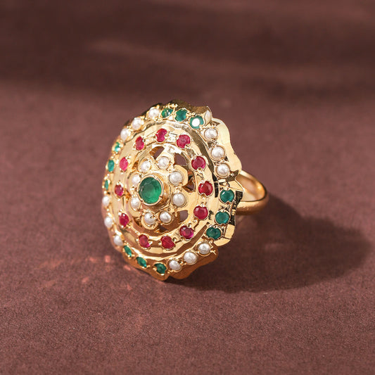 Jadau Ring With Dotted Red Stones