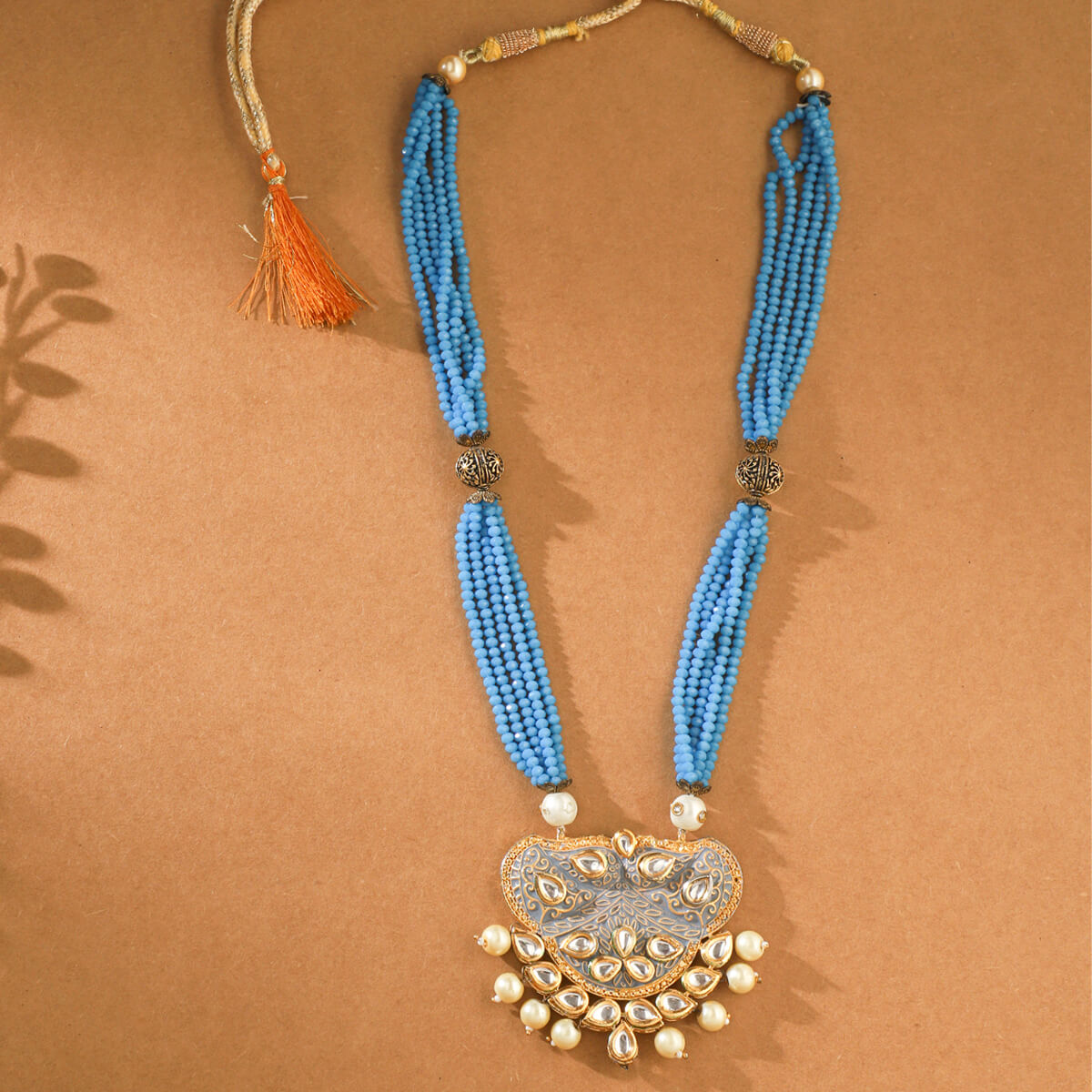 Blue Moti Kundan Pendant