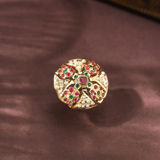 Jadau Ring With  Flower Motif