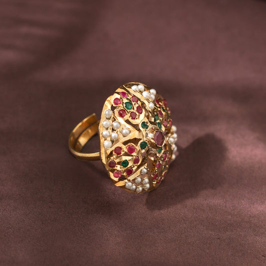 Jadau Ring With  Flower Motif