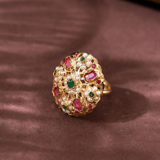 Jadau Ring With  Red Stones